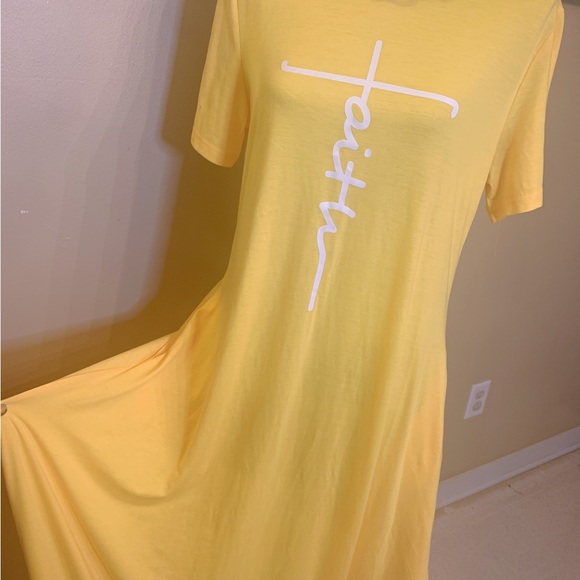“Faith” Yellow T-Shirt Maxi Dress, Long w/Pockets - Picture 2 of 7